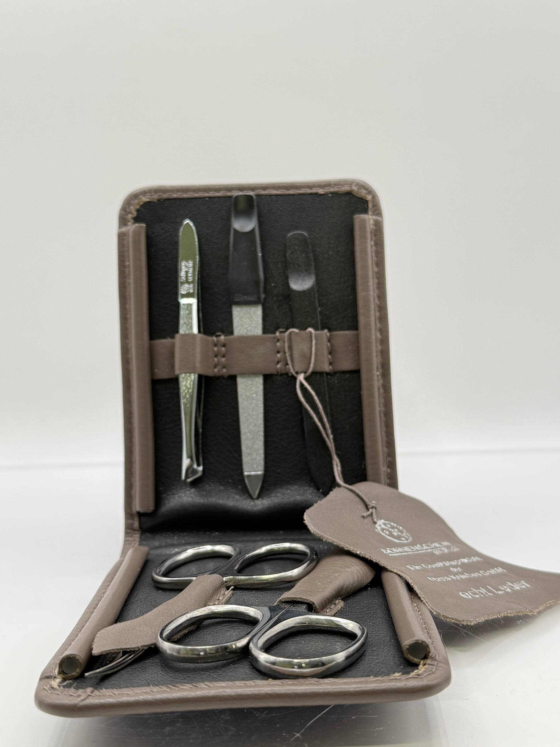 Hans Kniebes - Manicure-Etui 5-tlg Nappa-Vollrindleder Taupe