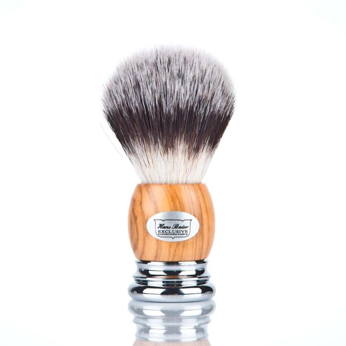 Hans Baier Shaving Brush Olivewood Silvertip Fibre Vegan