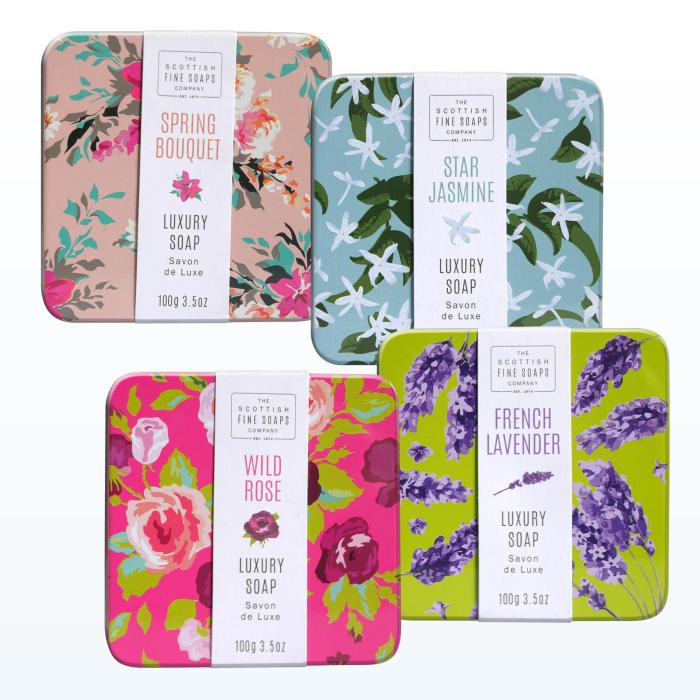 Scottish fine soaps Floral in a tin soap set of 4 - gift set